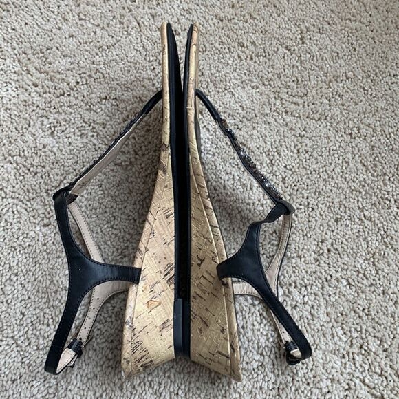 ‎Jones Studio Beaded Boho wedge ankle strap cork sandals Black Size 9 - Picture 5 of 8